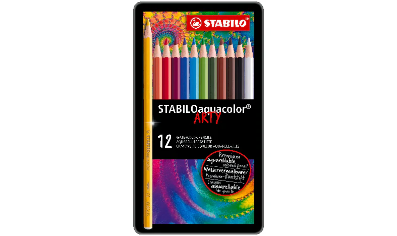 Aquarellable Colouring Pencil - STABILOaquacolor - ARTY - Tin of 12 - Assorted Colours - Image 2