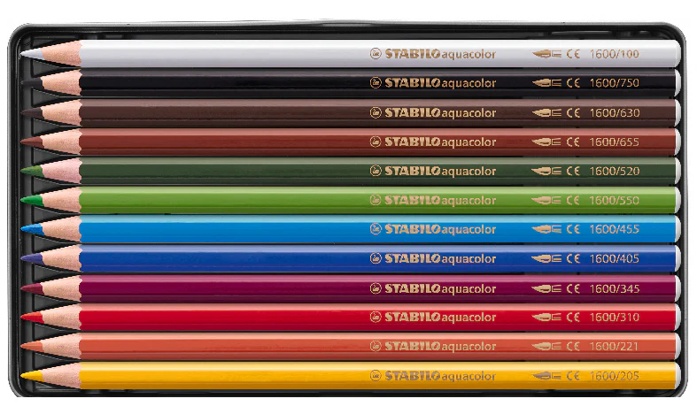 Aquarellable Colouring Pencil - STABILOaquacolor - ARTY - Tin of 12 - Assorted Colours - Image 4