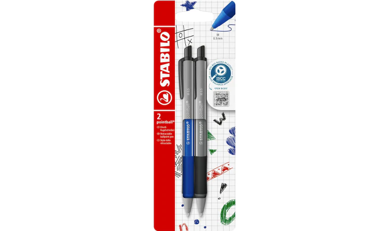 Ballpoint Pen - STABILO pointball Colourful - Pack of 2 - Ultramarine and Dark Grey - Image 2