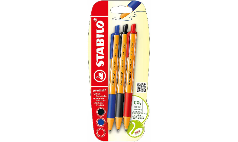 Ballpoint Pen - STABILO pointball - Pack of 3 - Blue, Black, Red - Image 2