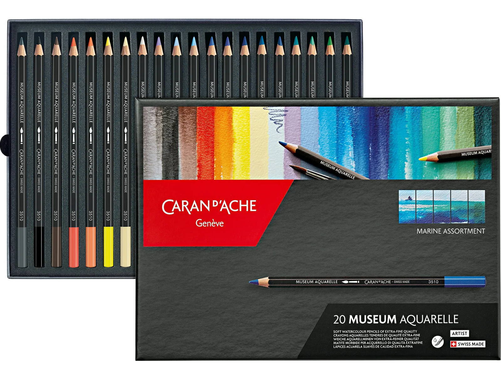 Caran d’Ache Museum Aquarelle Watercolour Pencils – Marine Set of 20 - Image 2