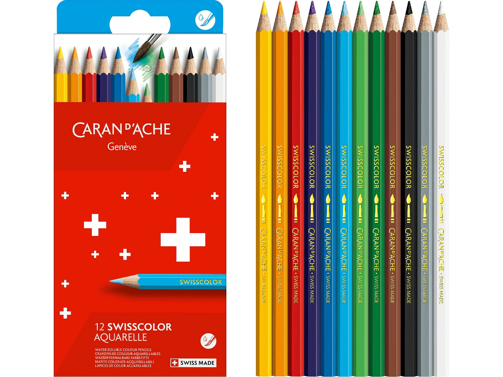 Caran d’Ache Swisscolor Water-Soluble Coloured Pencils – Set of 12
