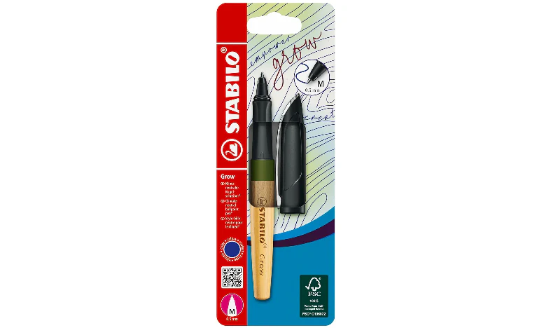 Climate-Neutral Ballpoint Pen - STABILO Grow - Pack of 1 - Moss Green/Oak including Blue Ballpoint Refill - Image 2