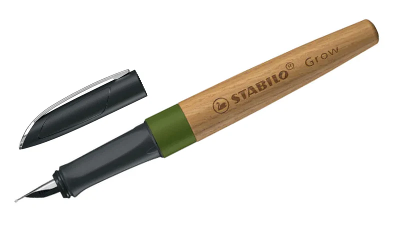 Climate-Neutral Fountain Pen - STABILO Grow - Pack of 1 - Moss Green/Oak Wood including Blue Ink Cartridge - Image 3