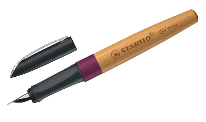 Climate-Neutral Fountain Pen - STABILO Grow - Pack of 1 - Plum Red/Cherry Wood including Blue Ink Cartridge - Image 3