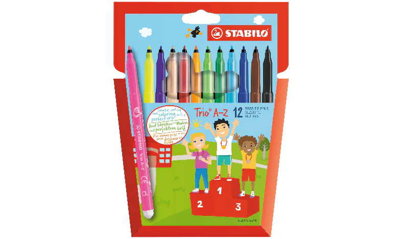 Fibre-Tip Pen with Triangular Grip Zone - STABILO Trio A-Z - Pack of 12 - Assorted Colours including 2 Neon Colours