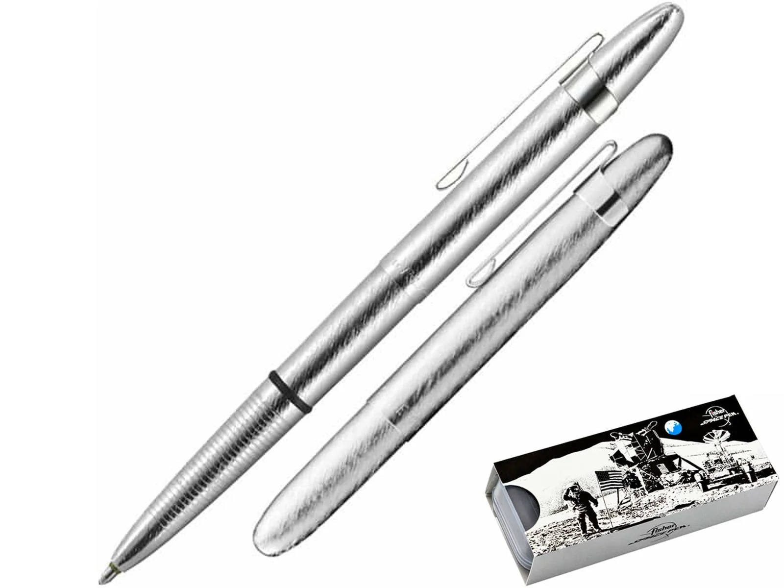 Fisher Space Pen Bullet Ballpoint Pen – Brushed Chrome with Clip (Gift Boxed)