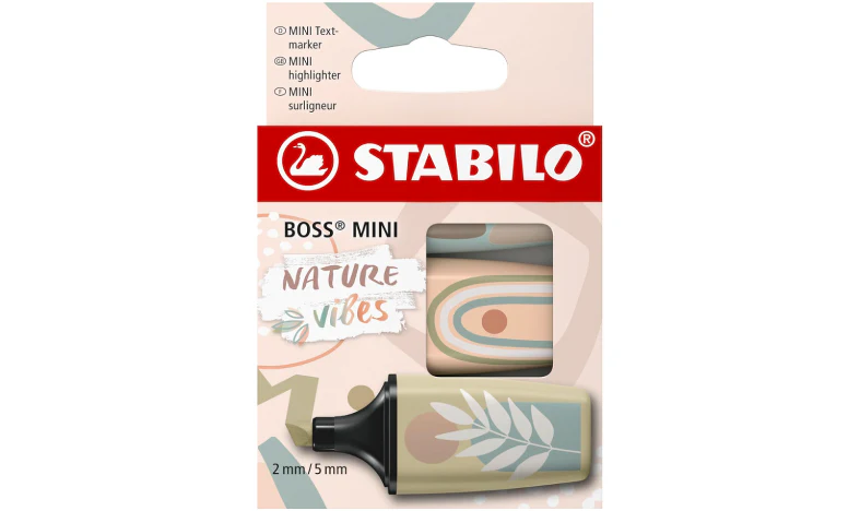 Highlighter - STABILO BOSS MINI Naturevibes - Pack of 3 - Mud Green, Earth Green, Beige - Image 2