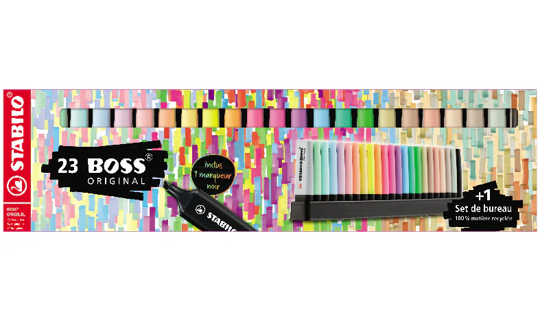 Highlighter - STABILO BOSS ORIGINAL - Deskset of 23 - 8 x Neon Colours, 8 x Pastel Colours, 6 x Nature Colours and 1 x Black Marker - Image 2