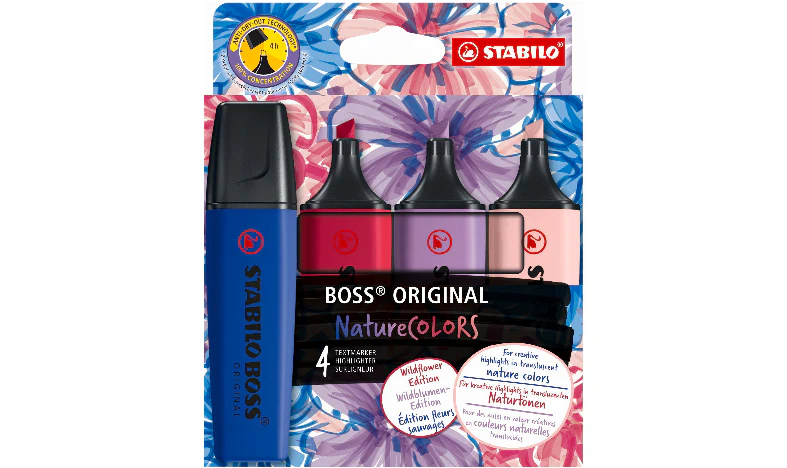 Highlighter - STABILO BOSS ORIGINAL NatureCOLOURS Wildflowers Edition - Wallet of 4 - Blush, Burgundy, Grey Violet and Ultramarine - Image 2