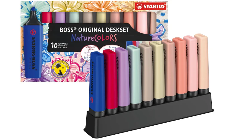 Highlighter - STABILO BOSS ORIGINAL NatureCOLOURS Wildflowers Edition - Deskset of 10 - Assorted Colours