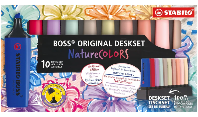 Highlighter - STABILO BOSS ORIGINAL NatureCOLOURS Wildflowers Edition - Deskset of 10 - Assorted Colours - Image 2