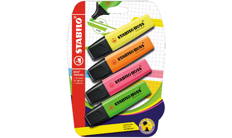 Highlighter - STABILO BOSS ORIGINAL - Pack of 4 - Yellow, Orange, Green, Pink - Image 2