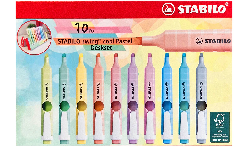 Highlighter - STABILO swing cool Pastel - Deskset of 10 - Assorted Colours - Image 2