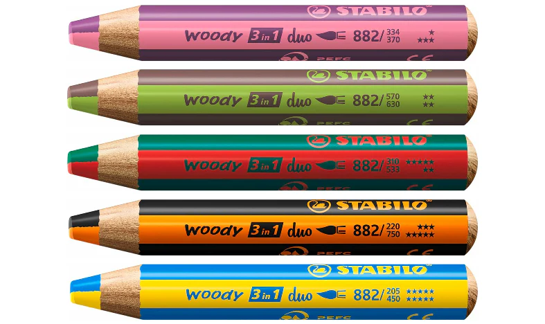 Multi-Talented Pencil - STABILO woody 3 in 1 duo - Pack of 5 - Assorted Colours with Sharpener - Image 3