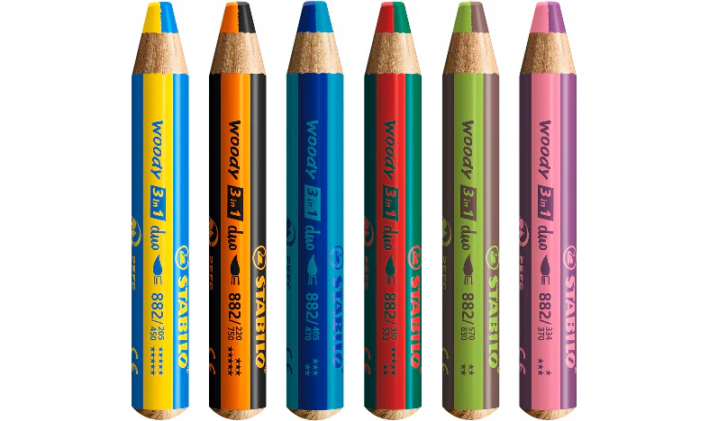 Multi-Talented Pencil - STABILO woody 3 in 1 duo - Pack of 6 - Assorted Colours with Sharpener - Image 3