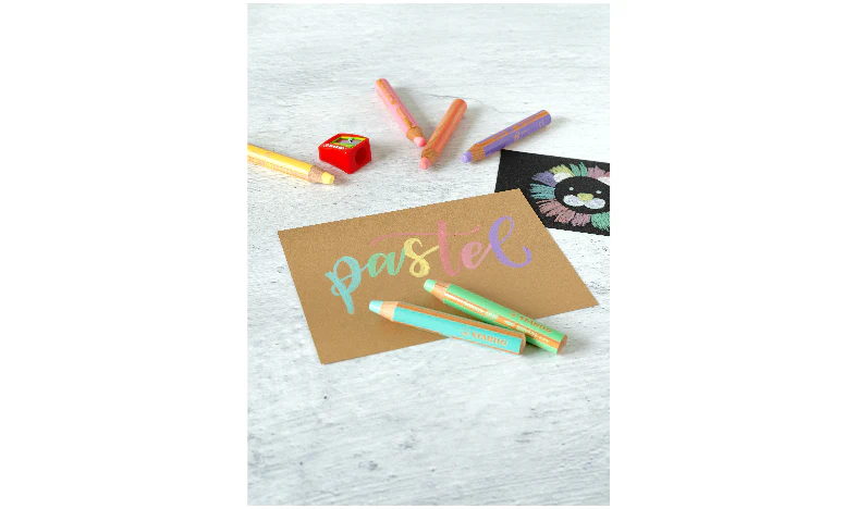 Multi-Talented Pencil - STABILO woody 3 in 1 - Pack of 6 - Assorted Pastel Colours with Sharpener - Image 3
