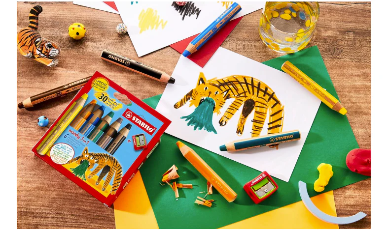 Multi-Talented Pencil - STABILO woody 3 in 1 - Pack of 6 - Birthday Edition - Tiger - Assorted Colours with Sharpener - Image 6