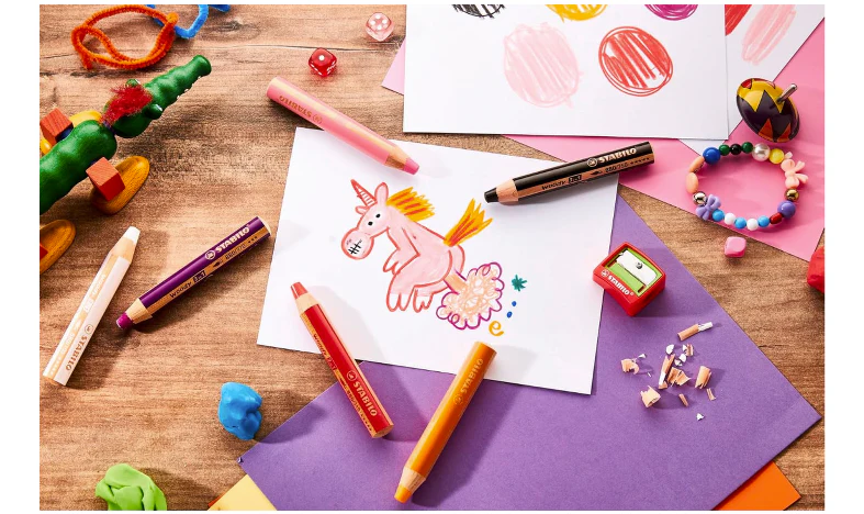 Multi-Talented Pencil - STABILO woody 3 in 1 - Pack of 6 - Birthday Edition - Unicorn - Assorted Colours with Sharpener - Image 7