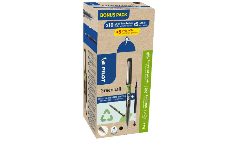 Pilot BegreeN Greenball Rollerball Pen BLGRB7 Black Box of 20 (10 Pens + 10 Refills) - Image 2