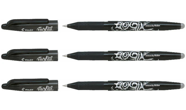 Pilot FriXion Erasable Rollerball Pen Black Pack of 3 - Image 3