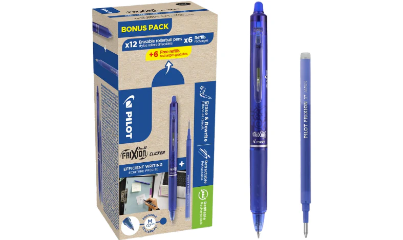 Pilot FriXion Clicker 07 Erasable Rollerball Pen Blue Box of 24 Blue (12 Pens + 12 Refills)