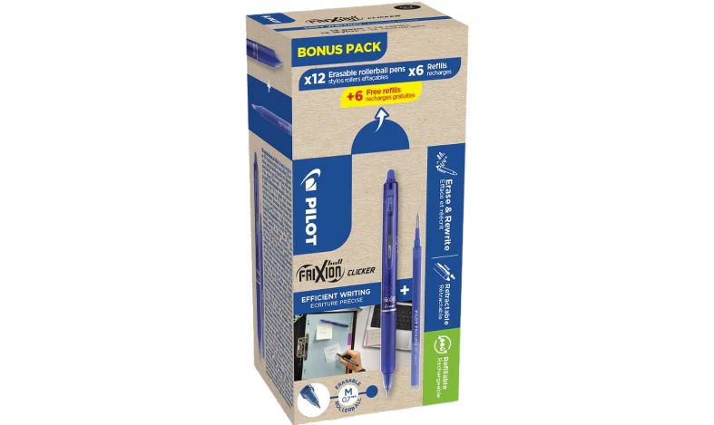 Pilot FriXion Clicker 07 Erasable Rollerball Pen Blue Box of 24 Blue (12 Pens + 12 Refills) - Image 2
