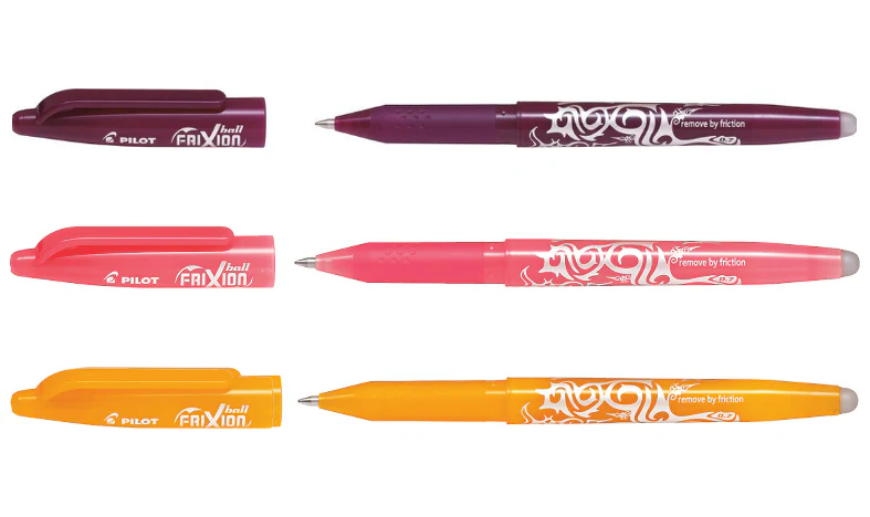 Pilot FriXion Erasable Rollerball Pen Pack of 3 (Apricot Orange/Coral Pink/Wine Red) - Image 3