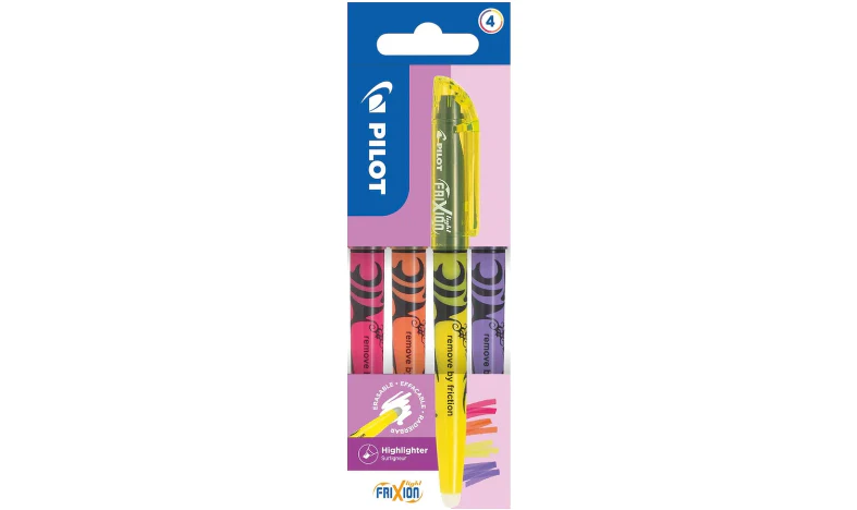 Pilot FriXion Light Erasable Highlighter Pen Wallet of 4 (Pink, Orange, Yellow, Violet) - Image 2