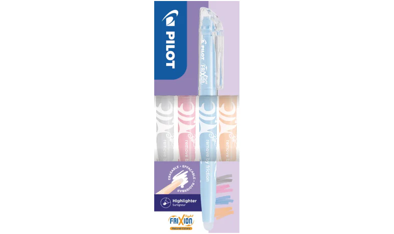 Pilot FriXion Light Natural Erasable Highlighter Pen Wallet of 4 (Grey, Coral Pink, Sky Blue, Pale Orange) - Image 2