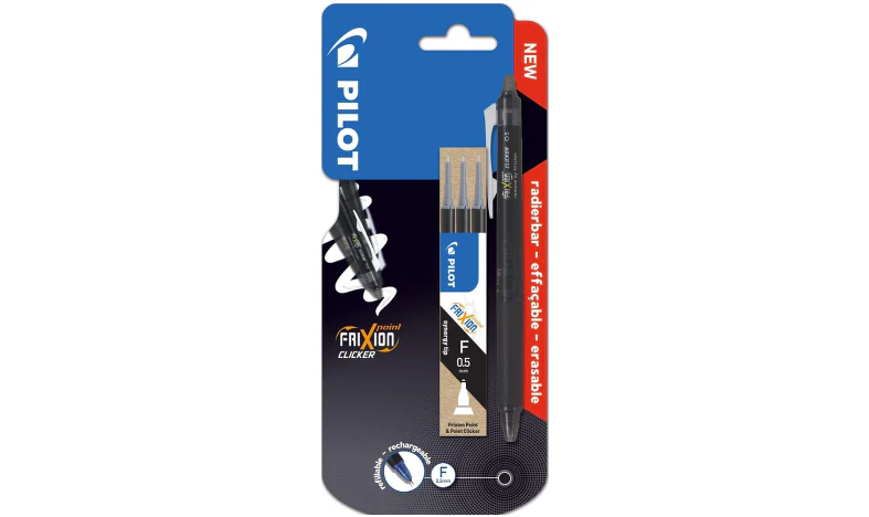 Pilot FriXion Point Clicker Erasable Rollerball Pen Black + 3 Pilot FriXion Refills - Image 2