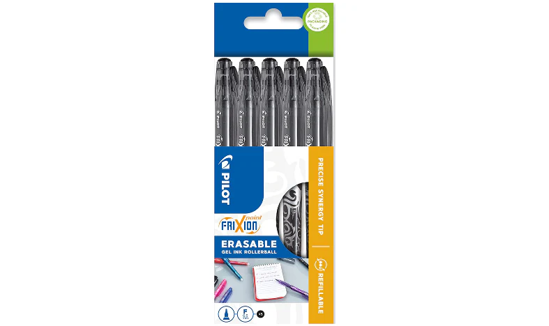 Pilot FriXion Point Erasable Rollerball Pen Black Wallet of 5 - Image 2