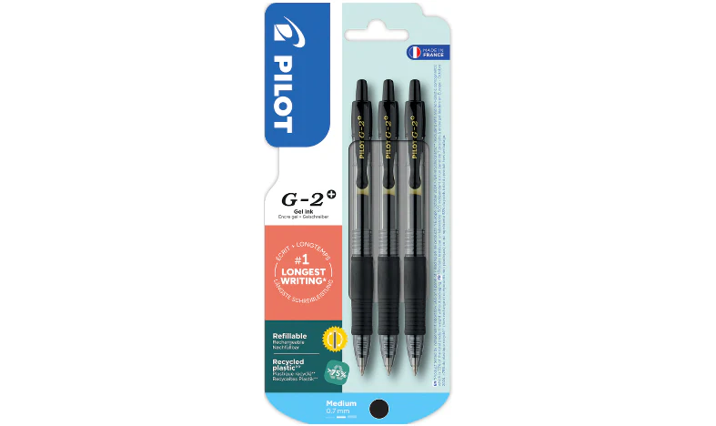 Pilot G-2 Plus BegreeN 0.7 Gel Ink Rollerball Pen Pack of 3 Black - Image 2