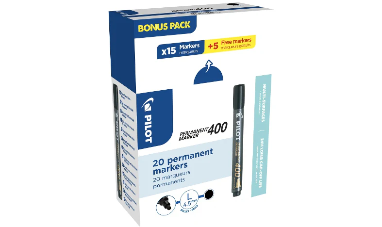 Pilot Permanent Marker 400 Chisel Tip Black Box of 20 - Image 2