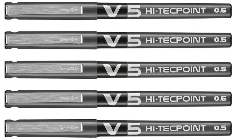Pilot V5 Hi-Tecpoint Rollerball Pen Black Pack of 5 - Image 3