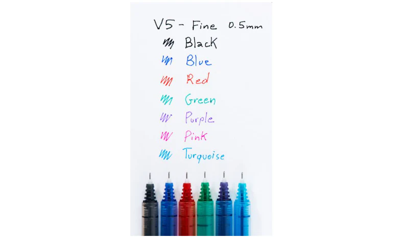 Pilot V5 Hi-Tecpoint Rollerball Pen Set of 4 (Black, Blue, Red, Green) - Image 9