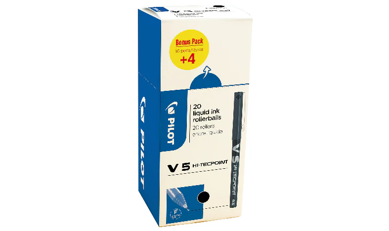 Pilot V5 Hi-Tecpoint Rollerball Pen Box of 20 Black - Image 2