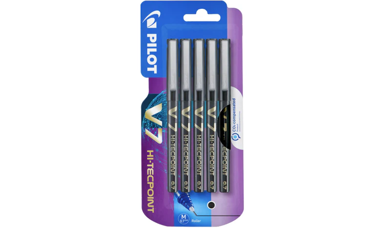 Pilot V7 Hi-Tecpoint Rollerball Pen Black Pack of 5 - Image 2