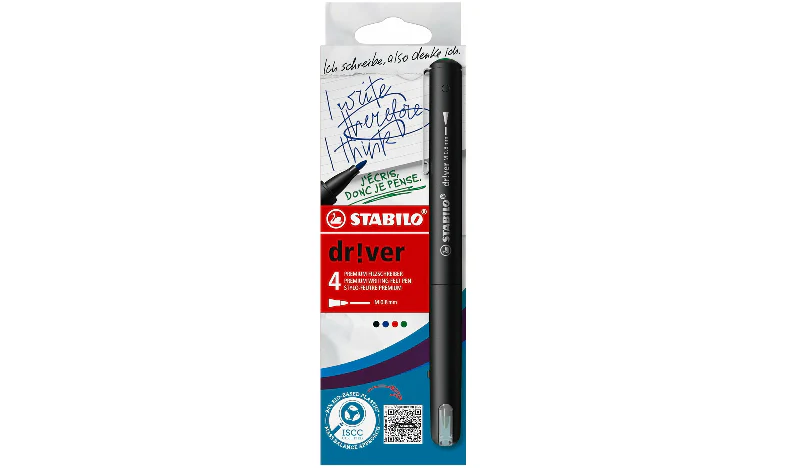 Premium Felt-Tip Pen - STABILO dr!ver - Medium - Pack of 4 - Black, Blue, Green, Red - Image 2
