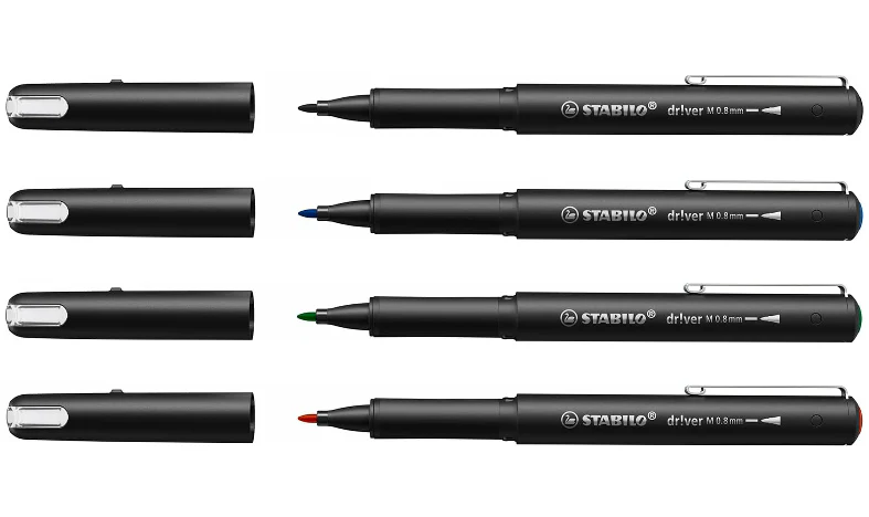 Premium Felt-Tip Pen - STABILO dr!ver - Medium - Pack of 4 - Black, Blue, Green, Red - Image 3