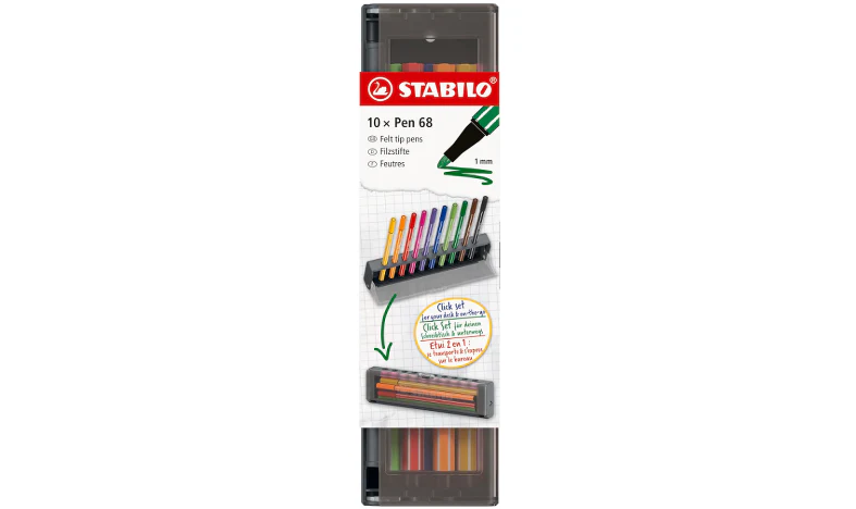 Premium Fibre-Tip Pen - STABILO Pen 68 - Click Set Pack of 10 - Assorted Colours - Image 2