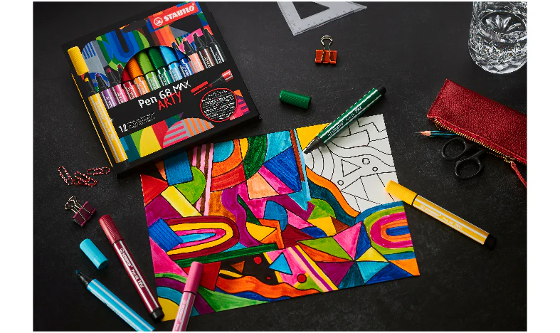 Premium Fibre-Tip Pen with Chisel Tip - STABILO Pen 68 MAX - ARTY - Pack of 12 - Assorted Colours - Image 4