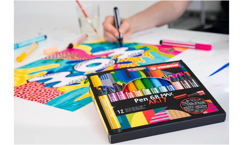 Premium Fibre-Tip Pen with Chisel Tip - STABILO Pen 68 MAX - ARTY - Pack of 12 - Assorted Colours - Image 7