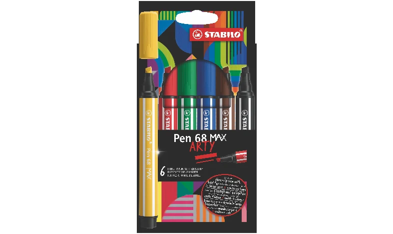 Premium Fibre-Tip Pen with Chisel Tip - STABILO Pen 68 MAX - ARTY - Pack of 6 - Assorted Colours - Image 2