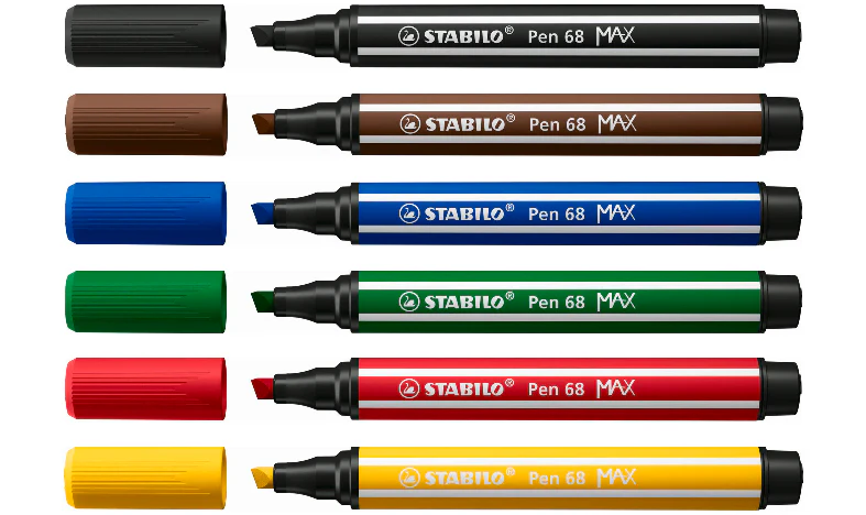 Premium Fibre-Tip Pen with Chisel Tip - STABILO Pen 68 MAX - ARTY - Pack of 6 - Assorted Colours - Image 3