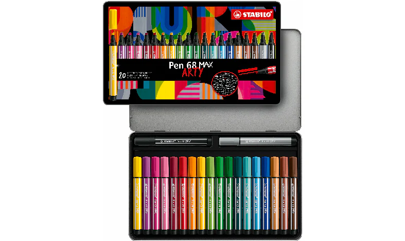 Premium Fibre-Tip Pen with Chisel Tip - STABILO Pen 68 MAX - ARTY - Tin of 20 - Assorted Colours - Image 2