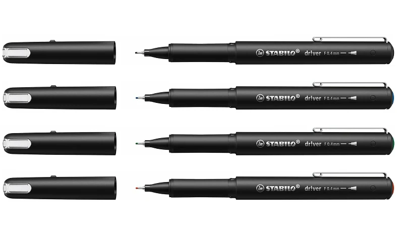 Premium Fineliner - STABILO dr!ver - Fine - Pack of 4 - Black, Blue, Green, Red - Image 3