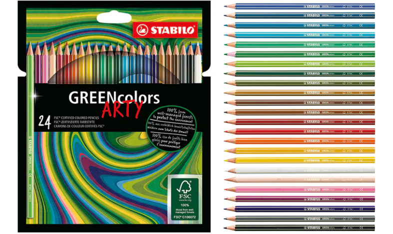 Eco-Friendly Colouring Pencil - STABILO GREENcolors ARTY - Pack of 24 - Assorted Colours