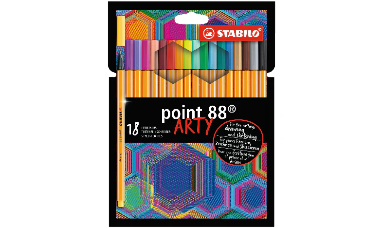 Fineliner - STABILO point 88 - ARTY - Pack of 18 - Assorted Colours