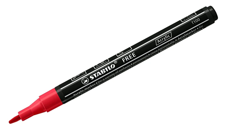 Acrylic Marker - STABILO FREE Acrylic - T100 1-2 mm Bullet Tip Royal - Wallet of 5 - Assorted Colours - Image 9